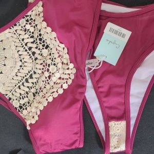 Cupshe Burgundy and Cream Crochet Bikini